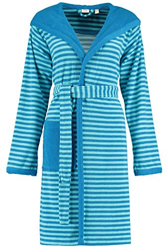 ESPRIT Damen-Bademantel Striped Hoody mit Kapuze Leichtfrottier türkis Größe 48/50,XL