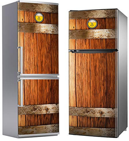 MEGADECOR Dekorativer Vinyl-Aufkleber für Kühlschrank, Bierfass mit Messgerät (185 cm x 70 cm), blasenfrei.