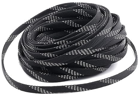 Othmro Cable Management Sleeve, 10m Cable Tidy Sleeve Black and Silver, Diameter 10mm, Cord Protector, Braided Cable Organizers for Office Cord, Insulation Protection, 1 Pc
