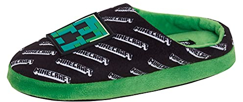 Minecraft Mens Slippers Teen Creeper Gamer Open Back Slip On Mules House Shoes Black 8 UK