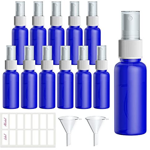 Qoosea 12 pcs Flacon Vaporisateur, 30ml Bouteille Spray Plastique Vide Avec Pulverisateur de Brouillard Fine, Vaporisateurs Cosmétiques Bleue