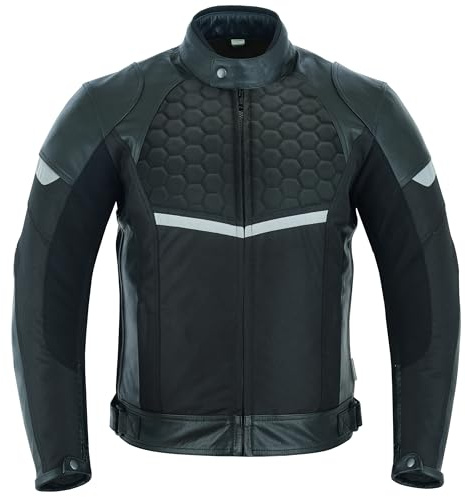 Texpeed Blouson de moto en cuir pour homme Combinaison de course imperméable avec protections CE authentiques (EN 1621-1) - Noir - 3XL