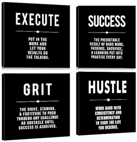 Grit Success Execute Hustle Zitat auf Leinwand, gerahmt, 40,6 x 40,6 cm, 4 Stück