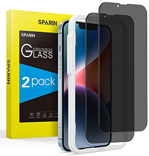 SPARIN Sichtschutz Schutzfolie für iPhone 16e und iPhone 14/13/13 Pro, mit Rahmen-Installationshilfe, 9H Härte Glas Folie Anti-Spy Sichtschutzfolie, 6,1 Zoll, 2 Stück
