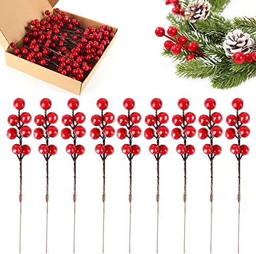 XiXiRan Künstliche Rote Beeren - Holly Berry Dekoration für Weihnachten, Stechpalmenbeeren Zweige Deko (50 Stück)