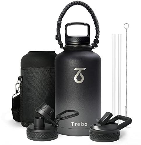 Trebo Bouteille d'eau de 1.9 l avec poignée en paracorde, garde le froid et le chaud,Ombre : gris foncé
