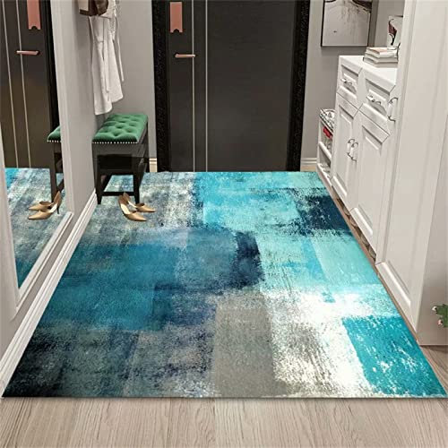 RUGMRZ Kurzfloorteppiche 50 x 70 cm Bettumrandung Teppich 3 Teilig blau Modern Weiche Blaugraue Tuschemalerei Mit Kurzflorigem, Haarlosem, Langlebigem Wohnzimmerdekor
