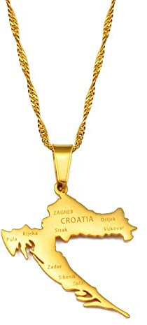 YZyizhen Halskette Mit Anhänger Aus Kroatien Mit Umrisskarte – Name des Landes, Städte, Ethnischer Stil, Dünne Kette, Patriotischer, Zierlicher Schmuck, Hip-Hop-Frauen Herren Mädchen, Unisex-Geschenk