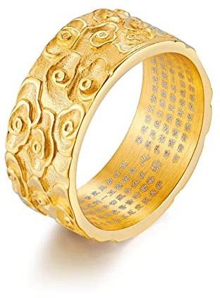 Stfery Vollfinger Ring, Gold Ring 57 Glücksverheißendes Wolkenherz-Sutra Modeschmuck Hochzeitstag Geschenke