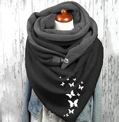 Damen Dreieckschal,Winter Warm Schal mit Knopf Vintage Elegant Lässige Winterschal Deckenschal Halstuch Scarf Weicher Wickel Großer Poncho Cape Herbstschal Dreieckstuch Lange Stola,Schmetterling #2