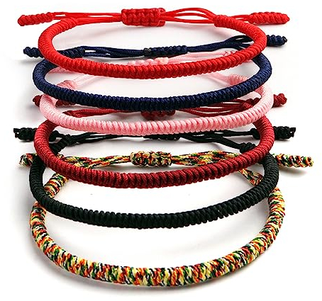 6 Stück Buddhistisches Armband Set für Damen und Herren,Glücksarmband Freundschaftsarmbänder für Mann Frau Kinder Jungen,Bunt Geflochtene Einstellbar String Stoff Armband