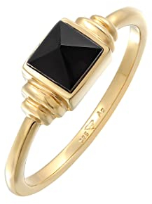 Elli Ring PREMIUM Ring Damen Quadrat Vintage mit Onyx in 925 Sterling Silber vergoldet