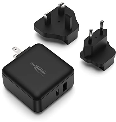 ANSMANN Travel USB Charger 30 W Fast Charge Universal Travel Adapter Travel Plug with 1 x USB A Port + 1 x USB C and AC Socket Adapter with Compatible Interchangeable Plugs for USA UK Europe Adapter