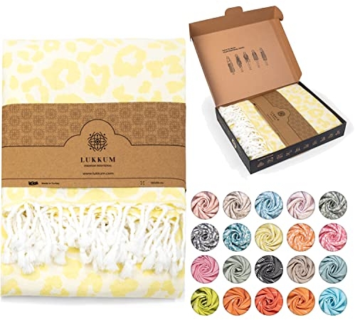 Lukkum® Oeko-TEX® Leopard Muster Leo Pestemal Strandtuch Saunatuch Badetuch Hamamtuch Groß Baumwolle Duschtuch Handtuch Fouta Pareo Yoga Decke Sporttuch Sarong Herren, Golden Glow