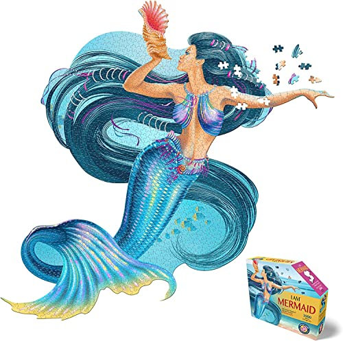Madd Capp Meerjungfrau-Puzzle mit 1000 Teilen, für Kinder ab 10 Jahren, einzigartige Tier-Bordüre, Postergröße, herausfordernder, zufälliger Schnitt, fünfseitige Box passt auf Bücherregal, enthält