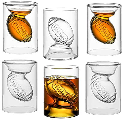 MADARC SPORT Football Reversible Shot Glasses 2Oz / 4.5Oz (Classic) 2Oz / 4.5Oz, with 3D relief Football Ball Shape inside- great Gift for any Football Fan - set of 6