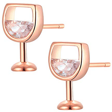AAOCLO Ohrringe Damenmode einfache Hohle Weinglas Zirkonia Ohrstecker Ohrringe Schmuck- Ohrringe (Color : Rose Gold)