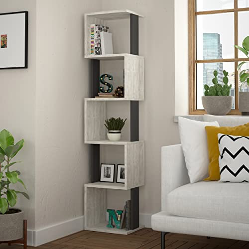 HOCUS PICUS 5 Tier Wall Mounted Modern Cube Bookcase, Open Shelving Display Storage Unit, Multiple Colour Options (Ancient White, Anthracite)