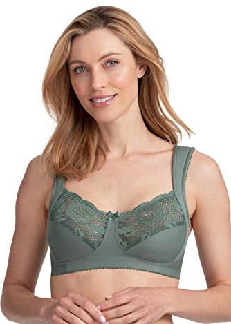 Miss Mary of Sweden Lovely Lace Womens Non-Wired Full Cup Cotton Bra 44DD Green