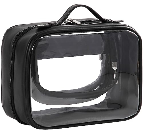 Veki Transparent Kosmetiktasche, Doppelte Lage Reise Kulturbeutel, Wasserdichter Kulturtasche, Groß Kapazität Öffnen Sie Kosmetikbeutel, Make Up Tasche Organizer für Damen und Mädchen (Schwarz)