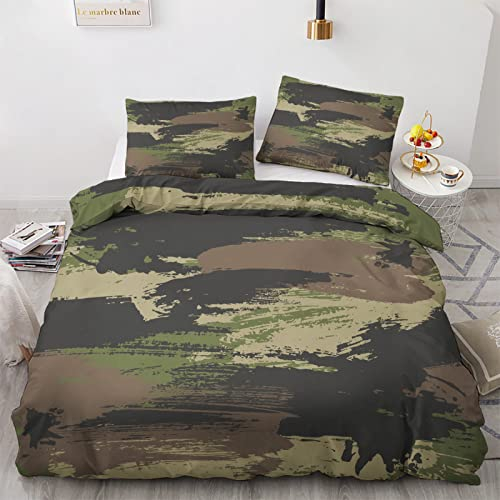 GEDAEUBA Camouflage Bettwäsche 155x220 - Grüne Camo Bettbezug 2er Set, Wendebettwäsche und Kissenbezug 80x80, Weiche & Angenehme & Atmungsaktive Mikrofaser Bettwäsche-Sets mit Reißverschluss