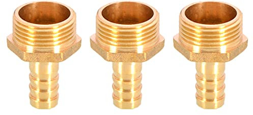 Lot de 3 raccords de tuyau en laiton massif barbelés vers filetage mâle BSP 12 mm à 1,9 cm pour air, eau, carburant, huile et gaz