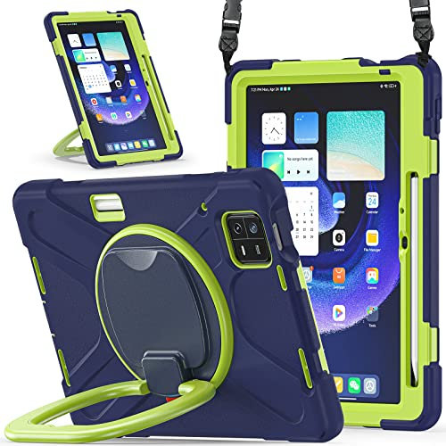 UFinetech Funda Xiaomi Pad 6 Pro, Funda Mi Pad 6 con Porta-Lápices Incorporado - Anti-Golpes, Correa Giratoria 360°, Soporte Plegable, Mango Antideslizante, Correa Hombro Ajustable, Verde Azul Oscuro