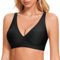 JOYTREE Glatter BH Damen Ohne Bügel mit tiefem V-Ausschnitt Klassische Nahtloser Bügelloser BHS Bequem Seamless Tshirt Bustier Soft Schlaf Bra mit zusätzlicher Verlängerung Schwarz L
