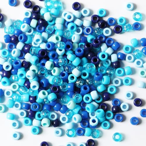 VOOMOLOVE 1000 PCS Dark Blue Mix 6x9mm Pony Beads for Bracelets, Hair Braids, and Crafts - Plastic Hair Beads (Dark Blue Mix-1000)