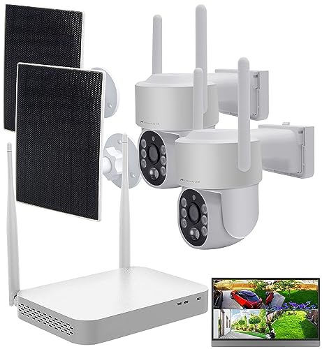 VisorTech IP Kamera: Funk-Überwachungsset Festplatten-Rekorder + 2X 2K-Pan-Tilt-Kamera, App (Überwachungs Kamera außen, Überwachung Kamera Set, Bewegungsmelder)