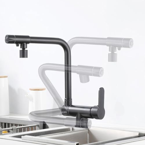 XJTNLB Grifo Cocina Osmosis Abatible Negro Grifo de Cocina Tres Vias Osmosis con Abatible Dos Salidas Modo Dual,A