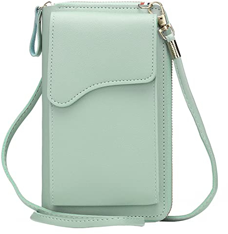 Sac à Bandoulière pour Téléphone Portable, Petit Cuir PU Crossbody Femme, Mini Pochette Porte Carte Épaule, Fille Sac à Main Portefeuille, Monnaie Sacoche avec Sangle Réglable et Fentes (vert)