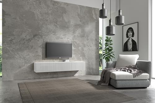 Wuun® TV Lowboard TV Board hängend I 100cm-280cm I Hängeschrank Wohnwand/Somero Weiß-Matt Lamellen I 240cm