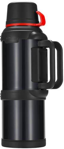 Olerd Thermosflasche Thermoskanne 4.0L, Isolierkanne Edelstahl Trinkflasche, Isolierflasche mit 3 Trinkbecher, Doppelwandisolierung Camping Wasserflasche mit Handle, 24h Heiß & Kalt (Schwarz)