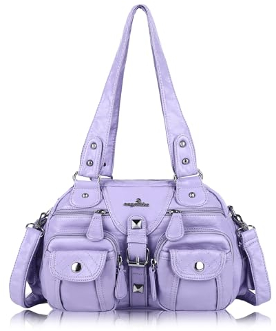 Angel Kiss Damen handtasche tasche damen Umhängetasche 2 hauptfächer Multifunktionale Rucksack Weiches PU Leder mit Reißver Damenumhängetasche für Büro Schule Einkauf PURPLE
