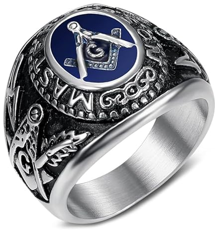 BOBIJOO Jewelry - Siegelring, Freimaurer, Herren, Edelstahl, Silber, Schwarz und Blau, Edelstahl