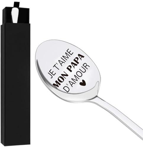 Cadeau Papa Original, Petite Cuillère à Dessert Longue en Inox Gravée Je T'aime Mon Papa D'amour Cadeau Fete des Peres, Cuillere a Cafe Cuillere a Soupe Idee Cadeau Anniversaire Noel pour Papa