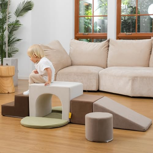 BanaSuper Blocs Mousse Éducatifs Modulables | Jeu de Motricité Intérieure pour Enfants | Parcours Motricité | Structure d'escalade Antidérapante | Design Lavable & Sécurité Renforcée (Gris)