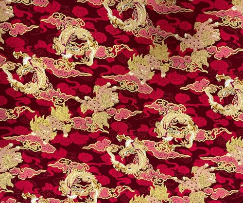 Jukway Baumwollstoff Meterware, 50cm X 145cm, 100% Baumwolle Stoffe zum Nähen Bronzierendes Goldenes Muster, Stoff Meterware Baumwolle Quilten DIY Dekoration Handwerken (06- Muster, Rot)