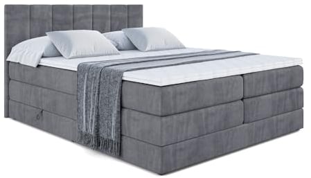 ALTDECOR Boxspringbett mit Matratze und Lattenrost, Topper, Polsterbett mit Bettkasten, Bett mit Stauraum H3- und H4- Matratze, Doppelbett, Springboxbett - MOETI King - 200x200 - Dunkelgrau Samt