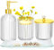 Juego de accesorios de baño, 4 piezas de accesorios de baño de vidrio transparente y dorado, con dispensador de jabón de loción, soporte para cepillo de dientes, tarro de boticario, bandeja de