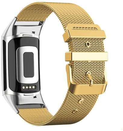 LXURY Metall Armbänder für Fitbit Charge 5/ Charge 6 Armband, Edelstahl Mesh mit Einstellbar Schnalle Ersatzarmband für Damen Herren Kompatibel mit Fitbit Charge 5/ Charge 6 Uhrenarmband (Gold)