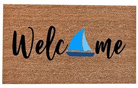 JAXICH Front Door Mat Outdoor Entrance Summer Front Door Mat Welcome Mats Outdoor Boat Beach Funny Cute Outdoor Mats for Front Door Lightning Deals of Today Outside Door Mat for Front Porch Indoor