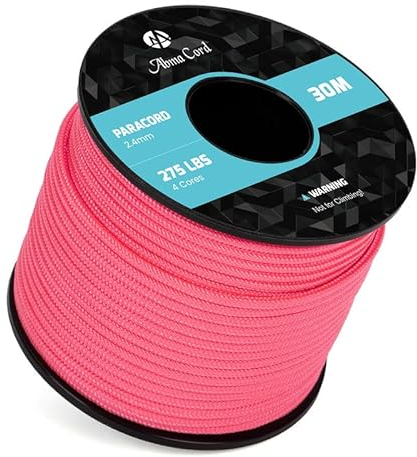 Abma Cord Paracord 275 Nylon Seil 2,4mm 30m Schnur mit 4 Kern für Basteln, Camping, Survival - Max. 125kg (275lbs) - Neon Pink