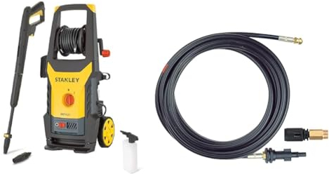 Stanley Nettoyeur Haute Pression SXPW25E (2500 W, 170 Bar, 500 l/h) & Déboucheur de Canalisations pour Nettoyeur Haute Pression (16 m) Noir