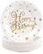AHPYEUHK Happy Birthday Paper Plates 50 Pack 7-Inch White-Gold Round Dessert Plates for Birthday, Baby Showers, Wedding Decorations