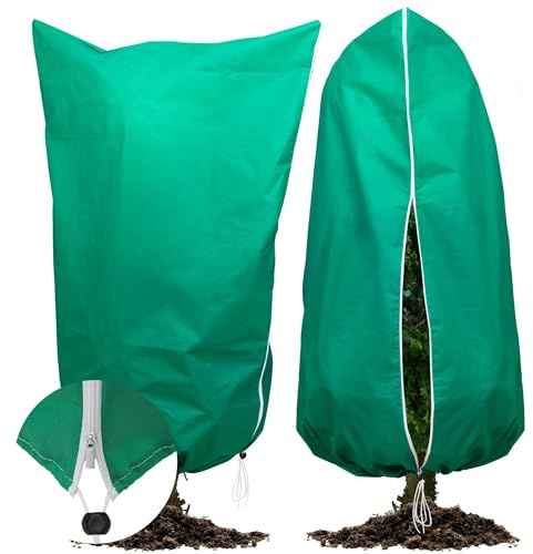 Große Pflanzenabdeckungen, Frostschutz, 203 cm B x 228 cm H, Winter-Frostschutzdecken, Frosttuch, Pflanzenschutz, mit Reißverschluss, Kordelzug, für Outdoor-Pflanzen, Obstbäume im Winter, 2 Packungen
