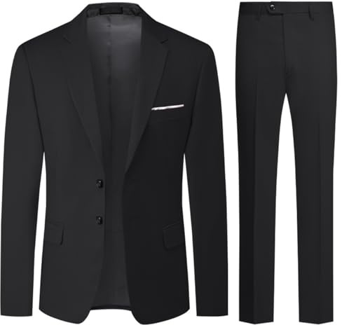 Allthemen Mens Suits 2 Piece Regular Fit Business Formal Suit Two Buttons Wedding Suit Blazer Trousers Black XL
