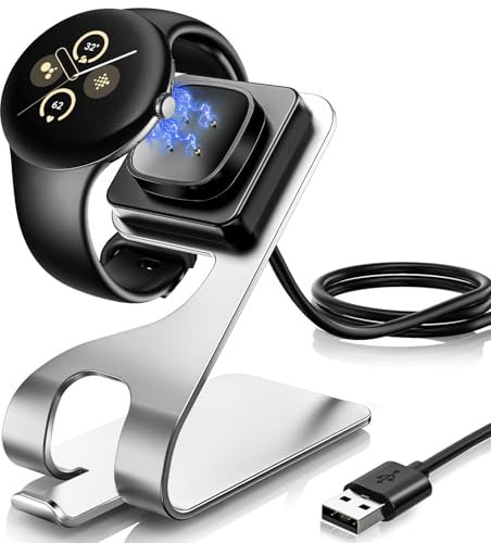 Supporto caricabatterie per Google Pixel Watch 2/Pixel Watch 3 45 mm 41 mm e Fitbit Sense/Sense 2/Versa 3/4, stazione di ricarica magnetica per accessori smartwatch con cavo USB da 1,5 m (non per