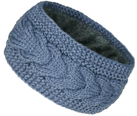 Fleece Lined Knitted Headband Ear Warmer Winter Warm Thick Hairband Thermal Headbands Elastic Hair Wrap for Women (Blue, One Size)